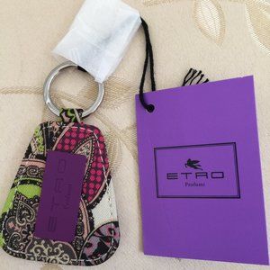 ETRO Milano Italy Key chain Holder Fob Ring Charm 3.75x2" Leather Fabric New